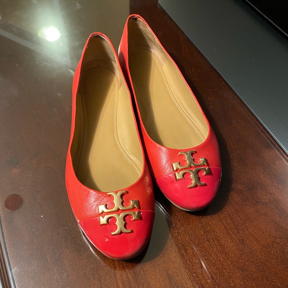 Tory Burch coral flats. Worn once.